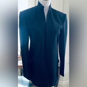 Elegant Black Women's high neck open front wool Blazer 8